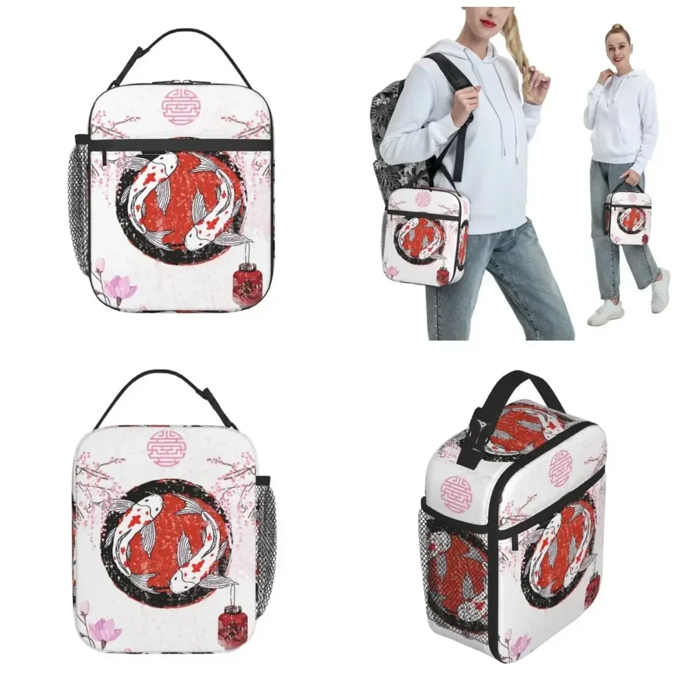 Cherry Blossom Koi Carp Fish Accessories Insulated Lunch Tote Bag For Office Food Container Portable Thermal Cooler Lunch Box - Image 2