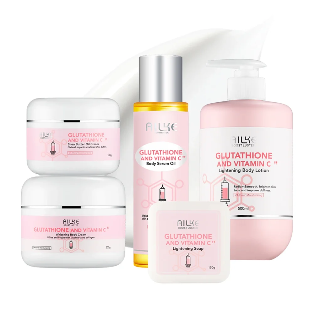 AILKE Whitening Remove Black Spots Facial Skin Care Lotion Moisturizing Cream Body Glutathion Vitamin C Black Skin Face New Set
