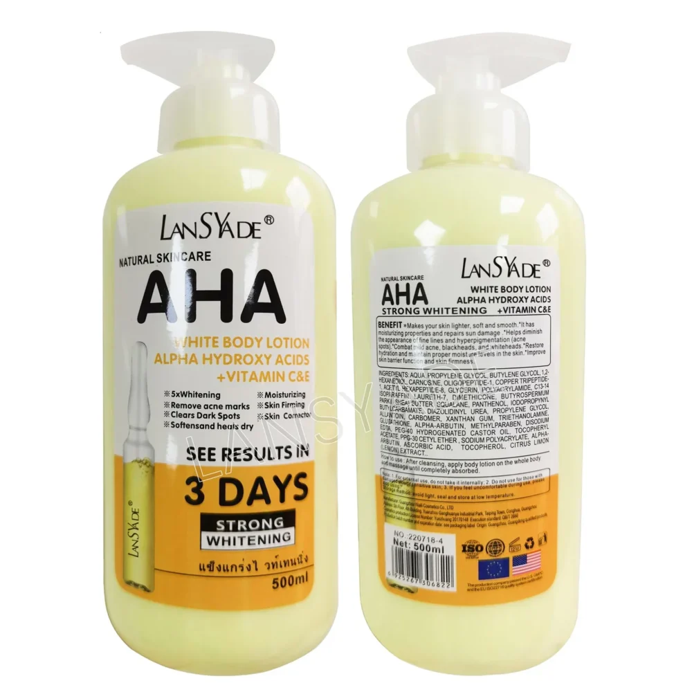 500ml AHA Whitening Body Cream Hyaluronic Acid Vitamin C&E Moisturizing Lightening Body Lotion Bleaching Face Skin Care - Image 6