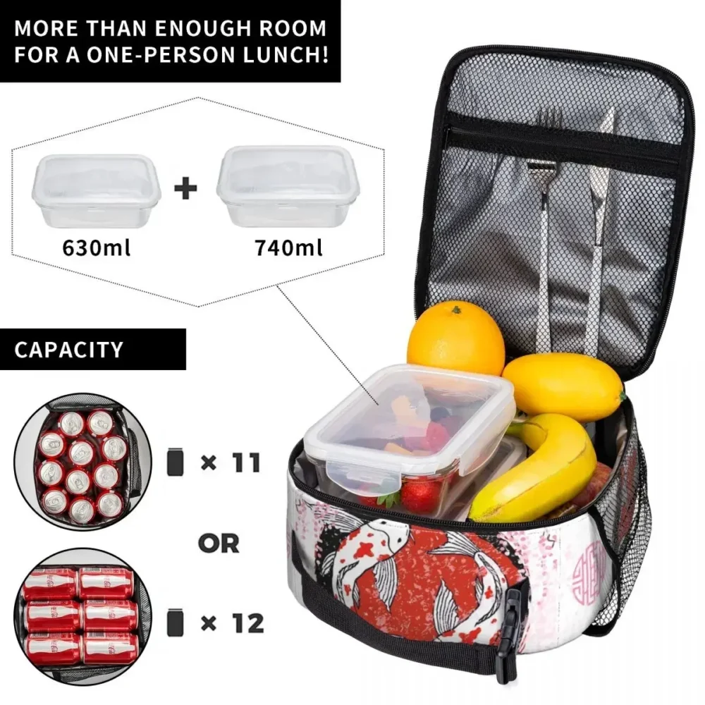 Cherry Blossom Koi Carp Fish Accessories Insulated Lunch Tote Bag For Office Food Container Portable Thermal Cooler Lunch Box - Image 4