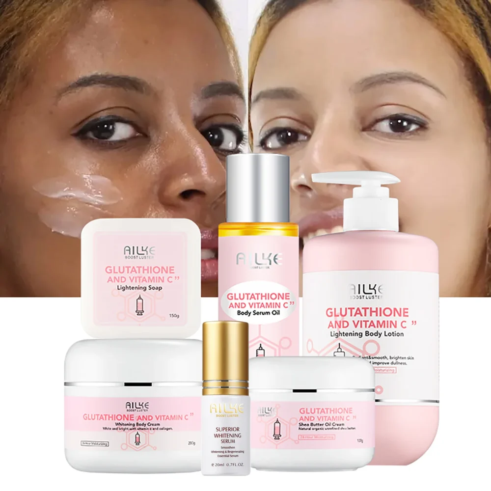 AILKE Whitening Remove Black Spots Facial Skin Care Lotion Moisturizing Cream Body Glutathion Vitamin C Black Skin Face New Set - Image 2