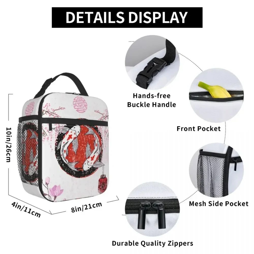 Cherry Blossom Koi Carp Fish Accessories Insulated Lunch Tote Bag For Office Food Container Portable Thermal Cooler Lunch Box - Image 6