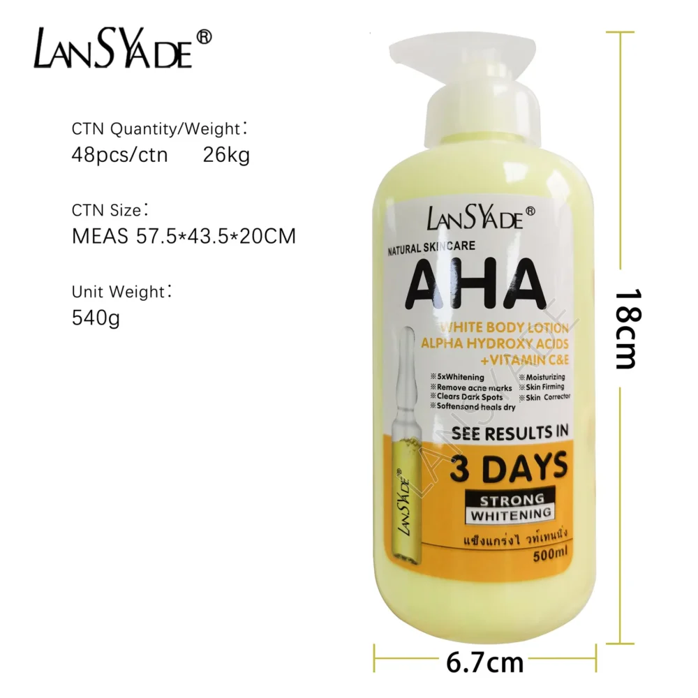 500ml AHA VC Skin Relief Intense Body Cream Hydroxy Acids Vitamin C&E Moisturizing Lightening Lotion Skin Care Remove Acne Marks - Image 4