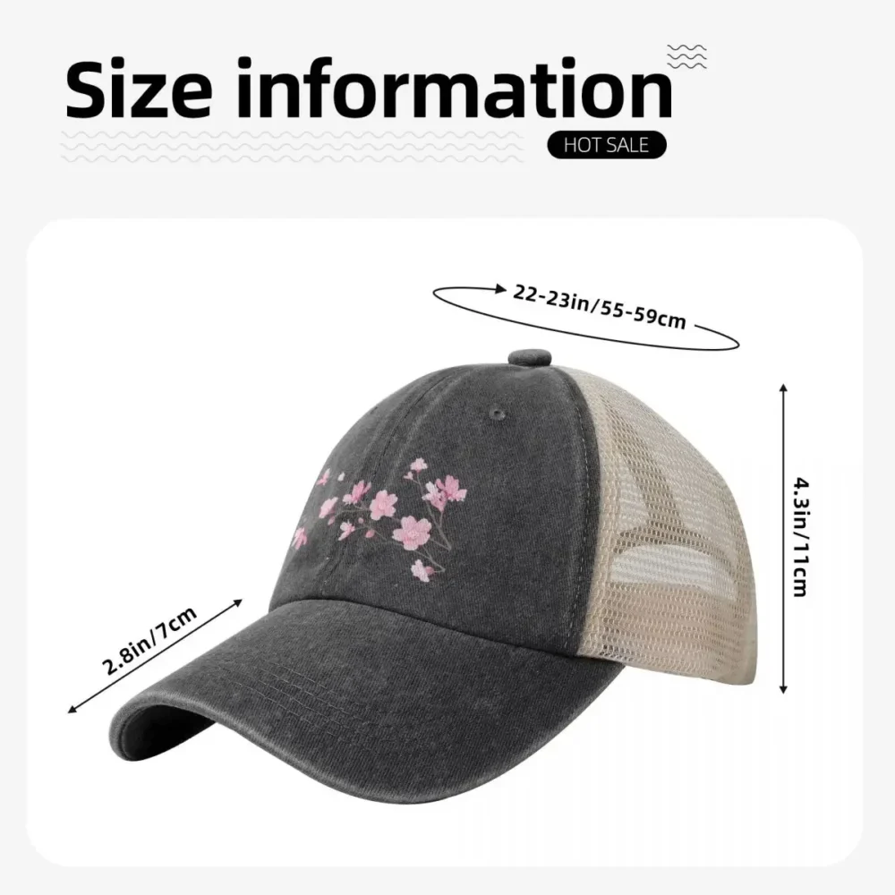 Cherry Blossom flower plant - Transparent Background Cowboy Mesh Baseball Cap Trucker Cap Dropshipping For Women 2024 Men's - Image 6